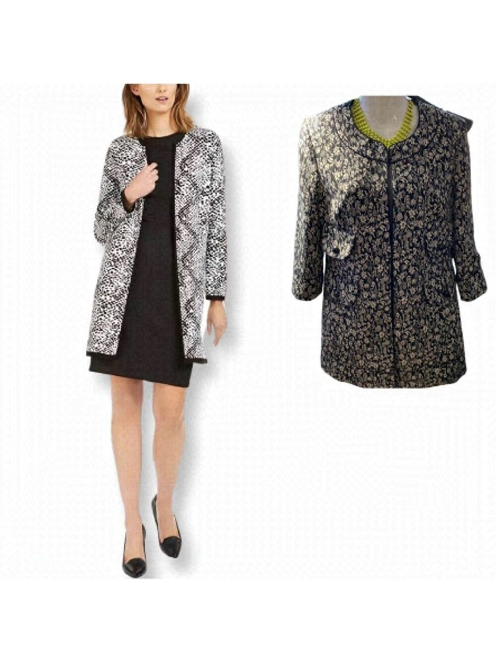 MARIO Serrani Italy Long Floral Print collarless Cardigan Size 8 - Picture 5 of 16
